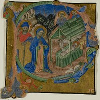 The Nativity in a Historiated Initial "P" from a Choir Book by Master of the Brussels Initials