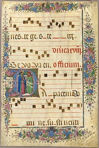 Page from a Choirbook with Christ and a Pharisee in a Historiated Initial “D” by Master of the Cypresses