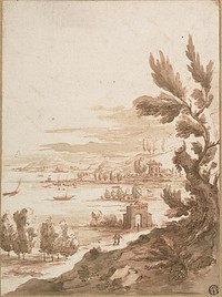 View from Hill Overlooking a Harbor by Jan Frans van Bloemen