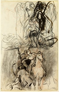 Two Sketches; Armed Riders and Figure on the Ground by Eugène Delacroix