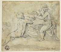 Putti Holding Swan by Johann von Aachen