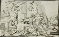 Vulcan Making Arms for Achilles, while Venus and Cupid Look On by Abraham Drentwett, the elder