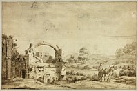 Italianate Landscape with Ruins, Woman and Donkey by Jan Both