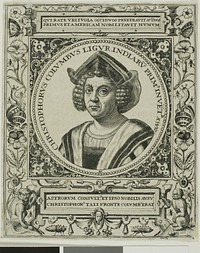 Christopher Columbus, frontispiece from volume 5 of Theodor de Bry's America by Johann Theodor de Bry