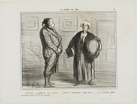 “- Monsieur, I quit your service, I am going home... I don't want to be here when the world ends,” plate 4 from La Cométe De 1857 by Honoré-Victorin Daumier