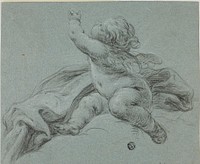 Putto Seated Beside Drapery, Reaching Upwards by Style of Etienne Parrocel