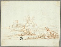 Tower and other Buildings in Landscape by Style of Jean Baptiste Pillement