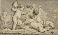 Three Cherubs Playing around a Rock by Follower of Jacob de Wit