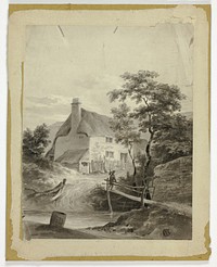 Boy on Bridge Outside a Cottage by Unknown artist (Unknown Amateur)