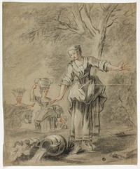 Illustration for La Fontaine's Pierrette et le Pot-au-Lait by Follower of François Boucher