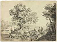 Italianate Landscape with Man and Two Women Herding Cattle, Goats and Sheep