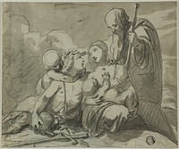 Holy Family with Warrior Saint by Unknown
