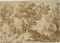 Figures in Hilly Landscape by Style of Giovanni Francesco Grimaldi