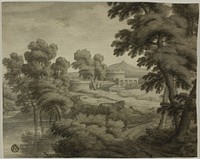 Italianate Landscape with Castle, Trees and Water in Foreground by School of Nicolas Poussin