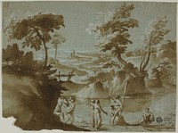 River Landscape with Boating Party by Style of Alessio de Marchis