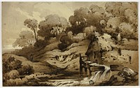 Wooded Landscape with Watermill beside Stream by James "Drunken" Robertson