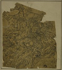 Fragment:  Armed Warriors on Horseback Fighting Foot Soldiers by Unknown