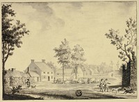 Hunters and Herd of Cattle Outside Country Estate by Follower of Samuel Hieronymus Grimm