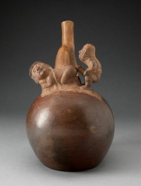 Handle Spout Vessel Depicting an Erotic Scene by Moche