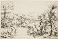 Landscape with a Curved Wooden Bridge by Augustin Hirschvogel