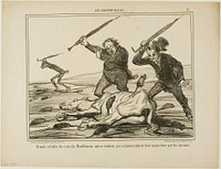 Great revolt of the rats of Montfaucon which don't want their feed to be taken away by scientists, plate 12 from Les Hippophages by Honoré-Victorin Daumier