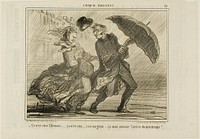 “- Don't worry, Eleonore... it's nothing, it's just a little wind announcing the arrival of spring,” plate 34 from Croquis Parisiens by Honoré-Victorin Daumier