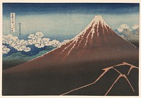 Shower Below the Summit (Sanka hakuu), from the series "Thirty-Six Views of Mount Fuji (Fugaku sanjurokkei)" by Katsushika Hokusai