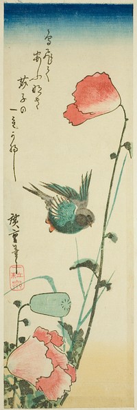 Swallow and poppies by Utagawa Hiroshige