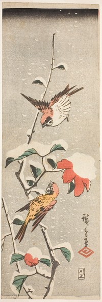 Sparrows and Camellia in Snow by Utagawa Hiroshige