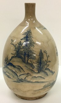 Kiyomizu-Type Sake Bottle with Design of Chrysanthemum Boy