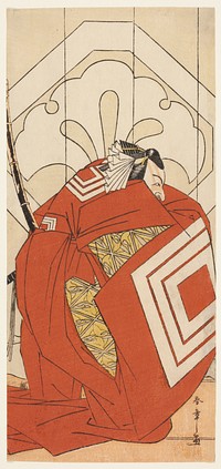 The Actor Ichikawa Danjuro V in a "Shibaraku" Role, Probably as Kato Hyoeisa Shigemitsu, in the Third Scene of the Play Masakado Kammuri no Hatsuyuki (The First Snow on Taira no Masakado's Court Headdress), Performed at the Nakamura Theater in the Eleventh Month, 1777 by Katsukawa Shunsho