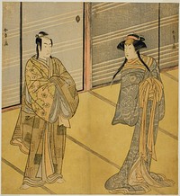 The Actors Segawa Kikunojo III as the Spirit of Joro-gumo (Harlot Spider) Disguised as the Maiko Tsumagiku (right), and Ichikawa Monnosuke II as Urabe no Suetake (left), in the Play Shitenno Tonoi no Kisewata, Performed at the Nakamura Theater in the Eleventh Month, 1781 by Katsukawa Shunsho