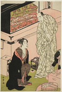 The Actor Sawamura Sojuro III (right), in His Dressing Room in Conversation with the Actor Segawa Kikunojo III (left) by Katsukawa Shunsho
