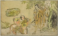 The Actors Matsumoto Koshiro II as Osada no Taro Kagemune Disguised as the Woodcutter Gankutsu no Gorozo (right), and Ichikawa Danzo III as I no Hayata Tadazumi (left), in the Play Nue no Mori Ichiyo no Mato, Performed at the Nakamura Theater in the Eleventh Month, 1770 by Katsukawa Shunsho