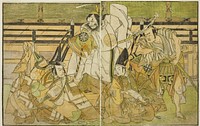 The Actors Nakamura Denkuro II as Seno-o Taro, Ichikawa Komazo II as Yorimasa, Nakamura Nakazo I as Taira no Kiyomori, and Ichikawa Danjuro V as Kiou Takiguchi (right to left), in the Play Nue no Mori Ichiyo no Mato, Performed at the Nakamura Theater in the Eleventh Month, 1770 by Katsukawa Shunsho