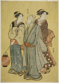 A Young Man Dressed as an Actor of the Ichikawa Family (by Shunsho), a Maid and a Geisha (by Shuncho) by Katsukawa Shunsho
