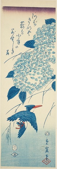 Kingfisher and hydrangea by Utagawa Hiroshige II (Shigenobu)