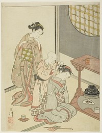 Night Rain of the Tea Stand (Daisu no yau), from the series "Eight Views of the Parlor (Zashiki hakkei)" by Suzuki Harunobu