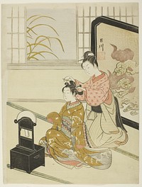 The Autumn Moon in the Mirror (Kyodai no shugetsu), from the series "Eight Views of the Parlor (Zashiki hakkei)" by Suzuki Harunobu