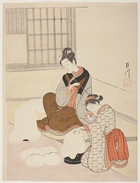 Evening Snow on a Floss Shaper (Nurioke no bosetsu), from the series "Eight Views of the Parlor (Zashiki hakkei)" by Suzuki Harunobu