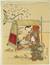 Resting in a Palanquin Beneath Cherry Blossoms by Suzuki Harunobu