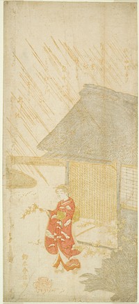 Young Woman Holding a Kerria Branch (parody of Ota Dokan) by Suzuki Harunobu