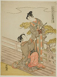 Parody of the Armor-pulling Scene (Kusazuribiki), from the series "Fashionable Parodies of Bravery in Love (Furyu mitate iro-buyu)" by Isoda Koryusai