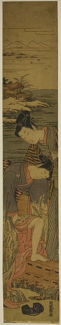 Young Woman Drops her Geta as She Boards a Boat by Isoda Koryusai