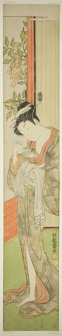 Young Woman Feeding a Rat by Isoda Koryusai