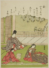 "Yo": A Man Meets a Former Lover, now Serving in a Provincial Household, from the series "Tales of Ise in Fashionable Brocade Pictures (Furyu nishiki-e Ise monogatari)" by Katsukawa Shunsho