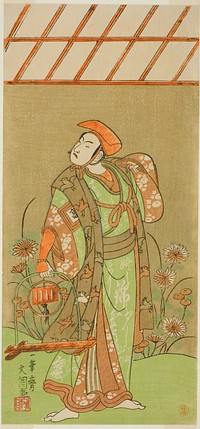 The Actor Ichikawa Komazo II as Soga no Juro Sukenari Disguised as a Fox Trapper in the Play Kagami-ga-ike Omokage Soga, Performed at the Nakamura Theater in the First Month, 1770 by Ippitsusai Buncho