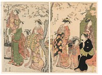 Courtesans and Their Child Attendants under Blossoming Cherry Trees by Torii Kiyonaga