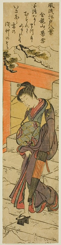 Evening Snow at Kinryuzan Temple (Kinryuzan no bosetsu), from the series "Eight Fashionable Views of Edo (Furyu Edo hakkei)" by Torii Kiyonaga