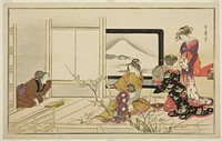 Preparing Food for a Nightingale, from the illustrated kyoka anthology "Men's Stamping Dance (Otoko toka)" by Kitagawa Utamaro